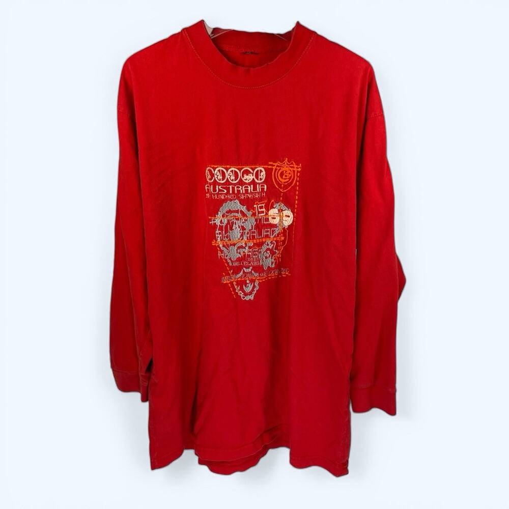 Vintage Coogi Australia Long Sleeve Mock Turtle Neck Tee Red NO SIZE TAG 2XL